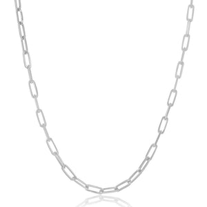 Sterling Silver 2.8mm Paper Clip Linked Chain - Rhodium Plated
