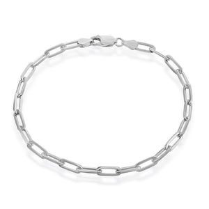 Sterling Silver 4mm Paper Clip Bracelet - Rhodium Plated