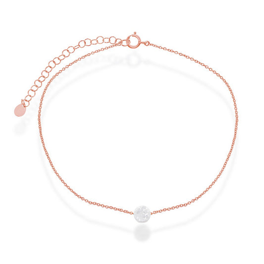 Sterling Silver White Opal Disc Anklet - Rose Gold Plated