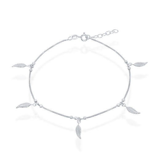 Sterling Silver Dangling Leafs Anklet