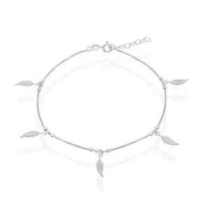 Sterling Silver Dangling Leafs Anklet