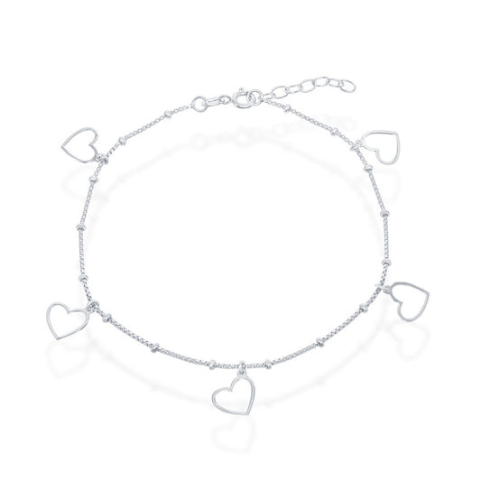 Sterling Silver Dangling Open Heart Anklet