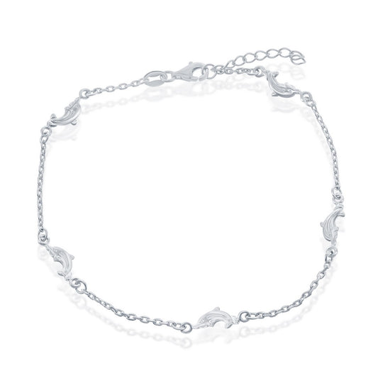 Sterling Silver Dolphins Anklet