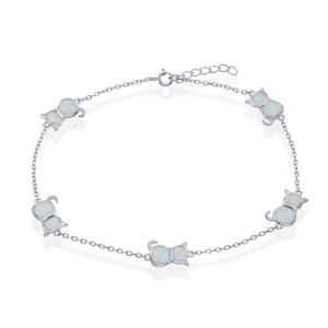 Sterling Silver Opal Cat Anklet - White Opal