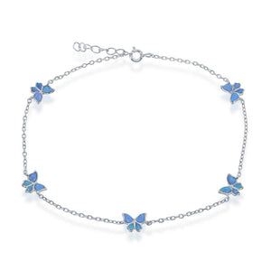 Sterling Silver Butterfly Anklet - Blue Opal
