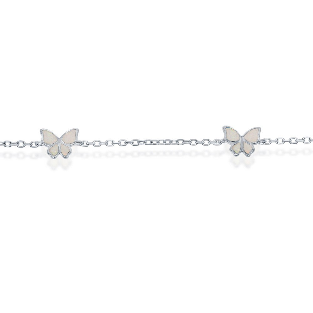 Sterling Silver Butterfly Anklet - White Opal