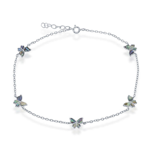 Sterling Silver Butterfly Anklet - Abalone