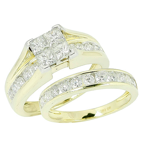 14KY 2.00CTW DIAMOND QUAD BRIDGE RING BRIDAL SET