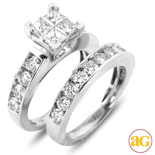14KW 3.10CTW DIAMOND QUAD HEAD BRIDAL SET