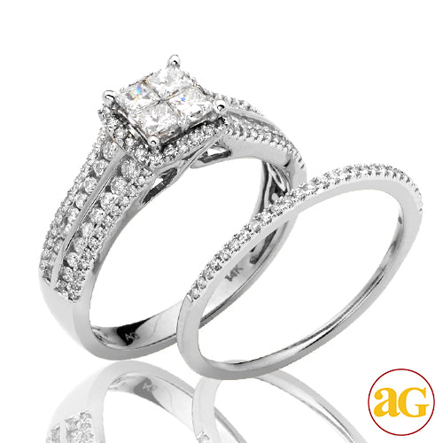 14KW 1.00CTW DIAMOND QUAD HEAD BRIDAL SET WITH HAL