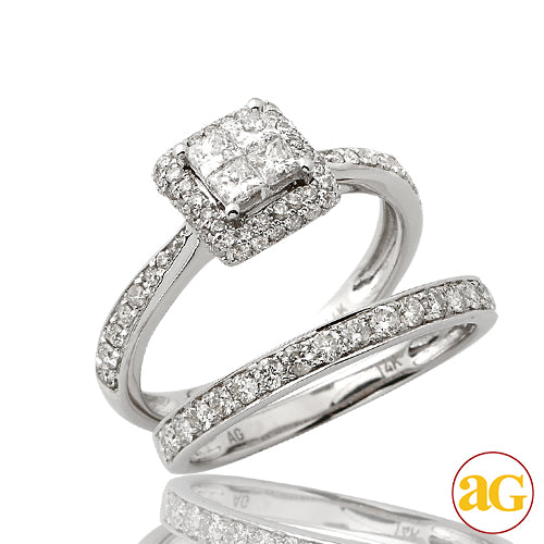 14KW 1.10CTW DIAMOND QUAD HEAD BRIDAL SET WITH HAL