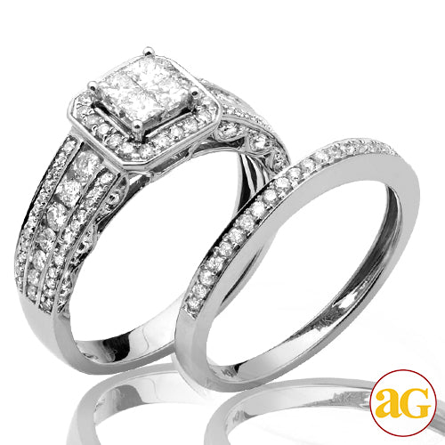14KW 1.05CTW DIAMOND QUAD HEAD BRIDAL SET WITH HAL