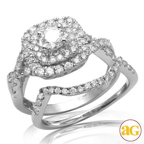 14KW 1.50CTW DIAMOND BRIDAL SET WITH DOUBLE SQUARE