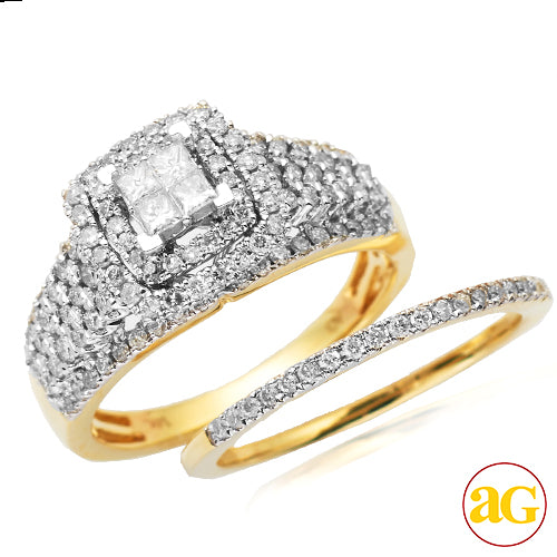 14KY 1.10CTW PC DIAMOND QUAD HEAD BRIDAL SET WITH