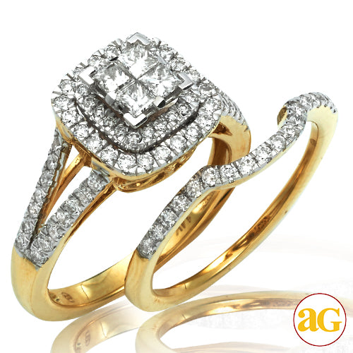 14KY 1.00CTW PC DIAMOND QUAD HEAD BRIDAL SET