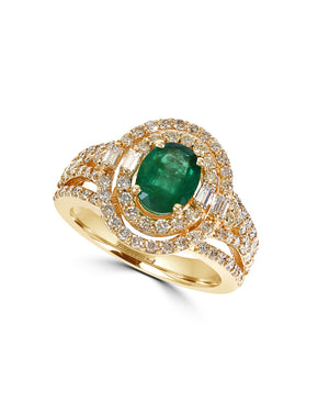 Effy 14K Yellow Gold Diamond,Natural Emerald Ring