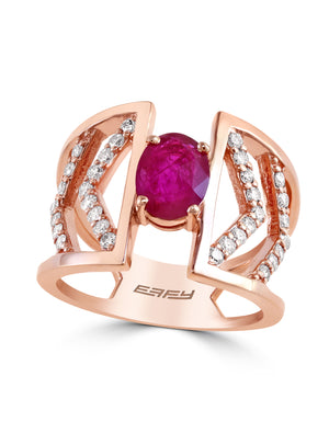 Effy 14K Rose Gold Diamond,Natural Mozambique Ruby Ring