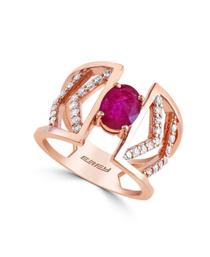 Effy 14K Rose Gold Diamond,Natural Mozambique Ruby Ring