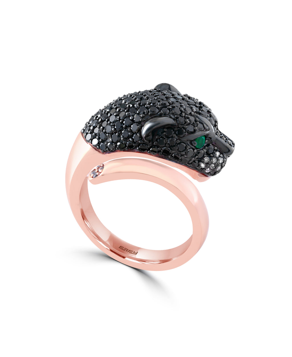 Effy 14K Rose Gold Diamond,Black Diamond,Natural Emerald Ring