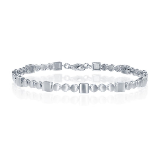 Sterling Silver Alternating Linked Flat Discs and Squares Bracelet