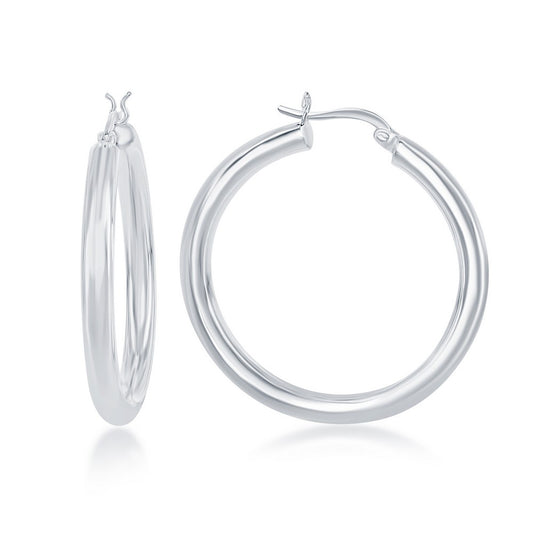 Sterling Silver 4x40mm High-Polished Hoop Earrings