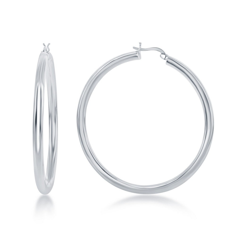 Sterling Silver 4x60mm High-Polished Hoop Earrings