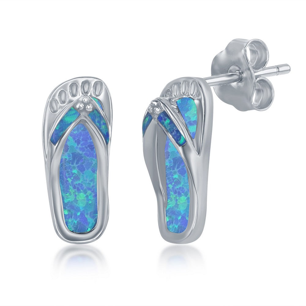 Sterling Silver Blue Inlay Opal Necklace and Earrings Set - Flip Flop