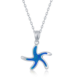 Sterling Silver Blue Inlay Opal Necklace and Earrings Set - Starfish