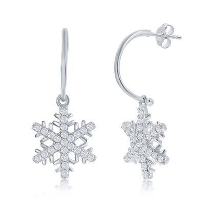 Sterling Silver CZ Snowflake Necklace and Earrings Set