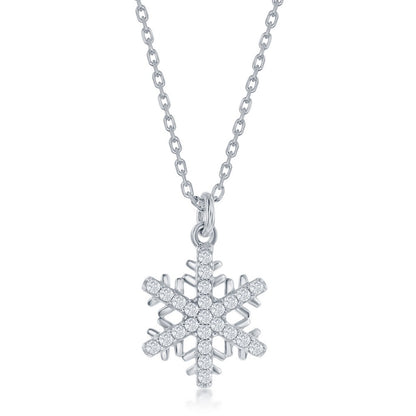 Sterling Silver CZ Snowflake Necklace and Earrings Set