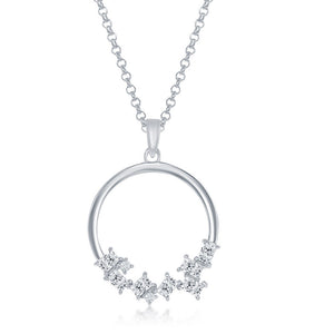 Sterling Silver Multi-Shaped CZ Open Circle Pendant & Earrings Set With Chain