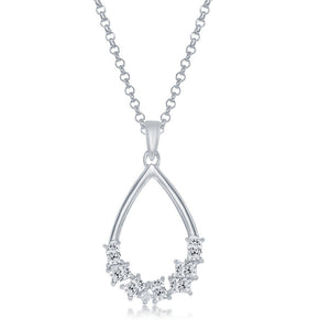 Sterling Silver Multi-Shaped CZ Open Pear-Shaped Pendant & Earrings Set With Chain
