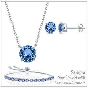 Sterling Silver Light Sapphire December Swarovski Birthstone - Necklace, Earrings and Bracelet Set