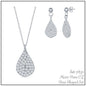 Sterling Silver Micro Pave Pear-Shaped Necklace and Earrings Set