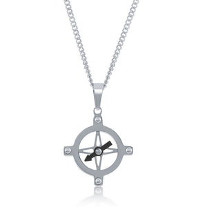 Stainless Steel Compass Pendant With Chain
