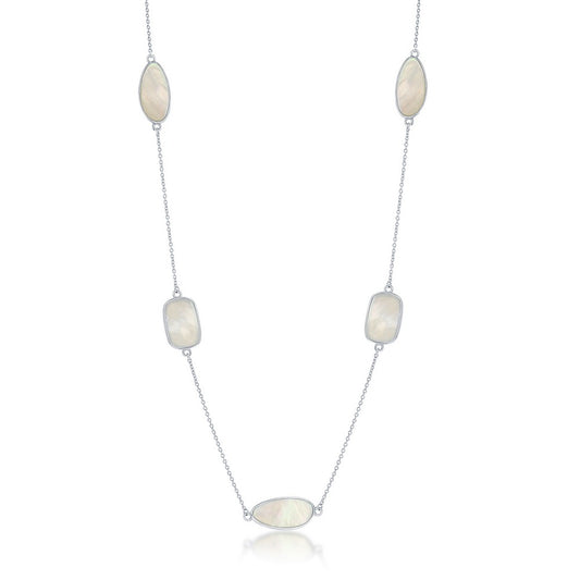 Sterling Silver Rectangle and Irregular Mother of Pearl by the Yard Necklace