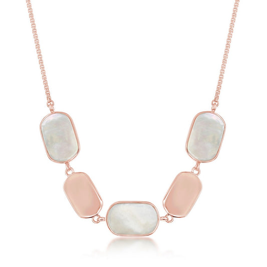 Sterling Silver Alternating Polished and Pink Mother of Pearl Necklace - Rose Gold Plated