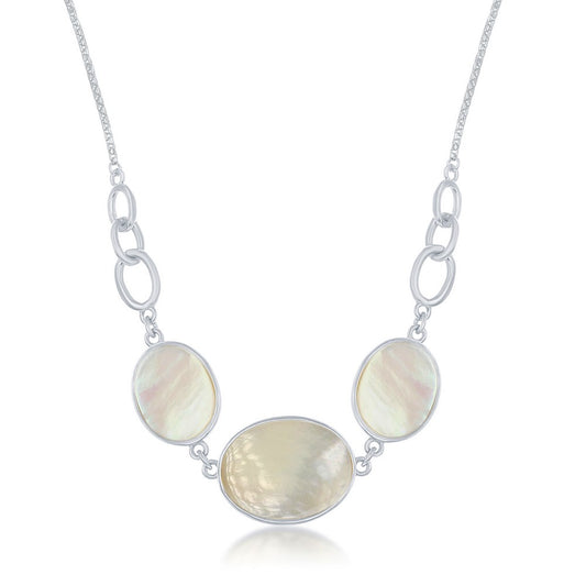 Sterling Silver Mother of Pearl Triple Oval Linked Necklace