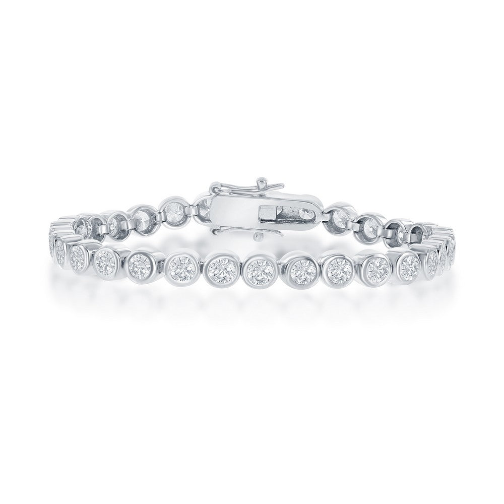 Sterling Silver 3mm Bezel-Set Round CZ Tennis Bracelet