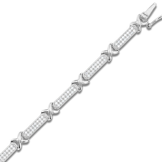Sterling Silver X and Micro Pave Bar Tennis Bracelet (188 stones)
