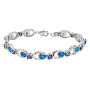 Sterling Silver Alternating Tanzanite CZ and Blue Inlay Opal Bracelet