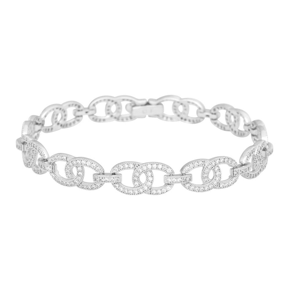 Sterling Silver Linked Circles Micro Pave CZ Bracelet