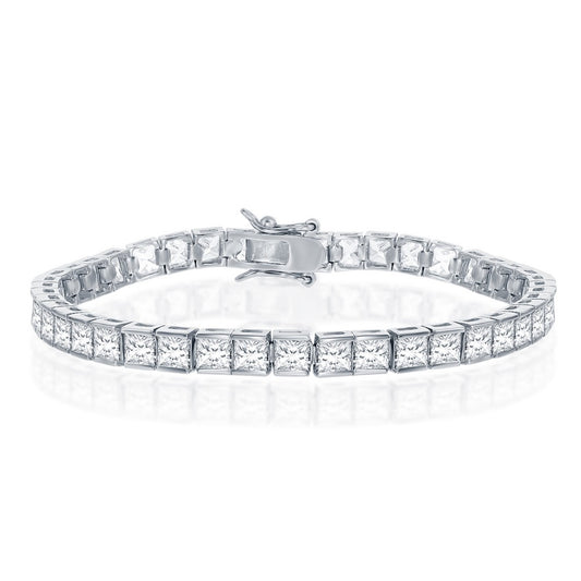 Sterling Silver 4mm Square Bezel Set CZ Tennis Bracelet
