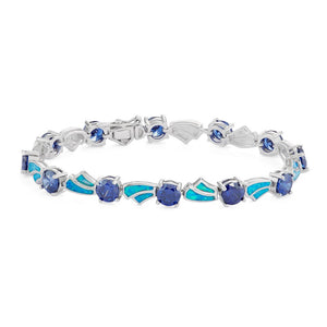 Sterling Silver Alternating Double Blue Inlay Opal and Tanzanite CZ Bracelet