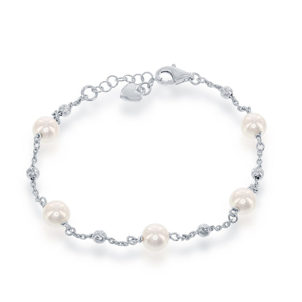 Sterling Silver 6mm Pearls with Moon Beads Bracelet