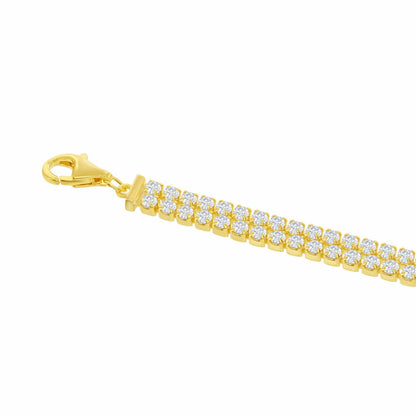 Sterling Silver Double Row CZ Tennis Bracelet - Gold Plated