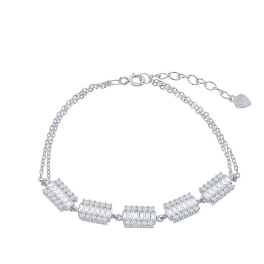 Sterling Silver 6+1 Inch Rectangle White CZ Bracelet