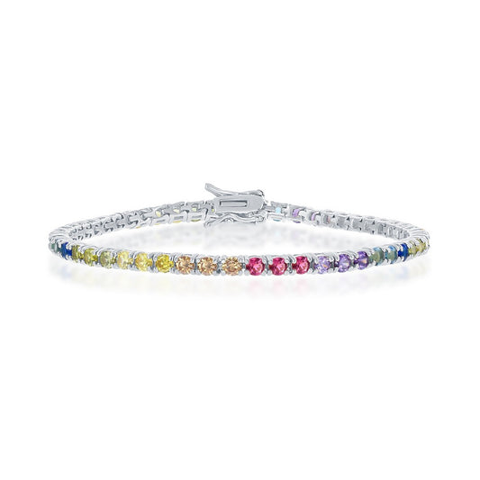 Sterling Silver Rainbow CZ 3mm Tennis Bracelet