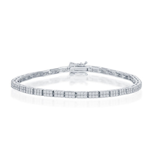 Sterling Silver Micro Pave Double Row Link Bracelet