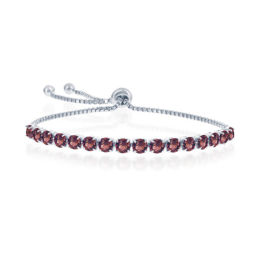 Sterling Silver 4MM Burgundy January Swarovski Element Adjusatble Bolo Bracelet